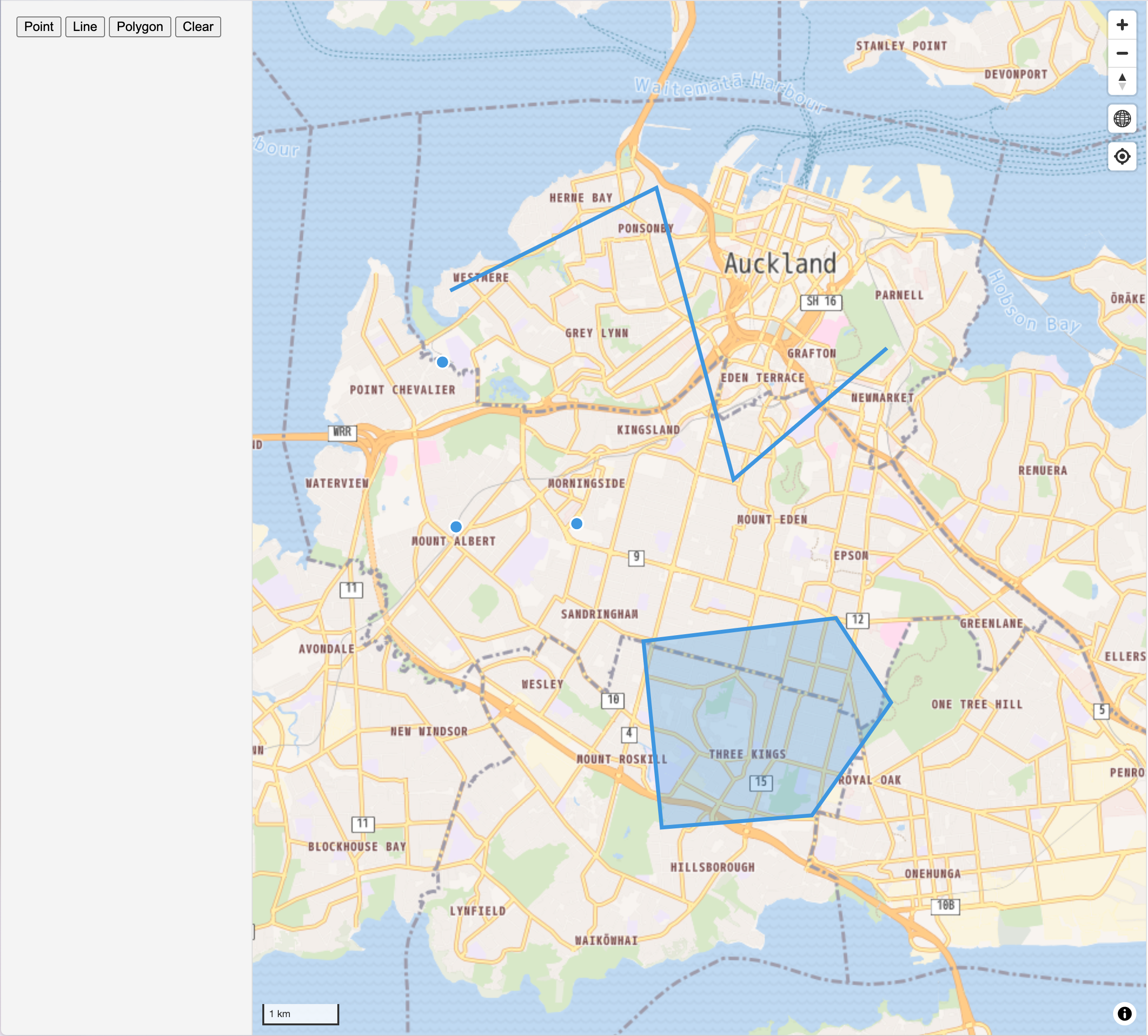 Basic example with Point, Line and Polygon