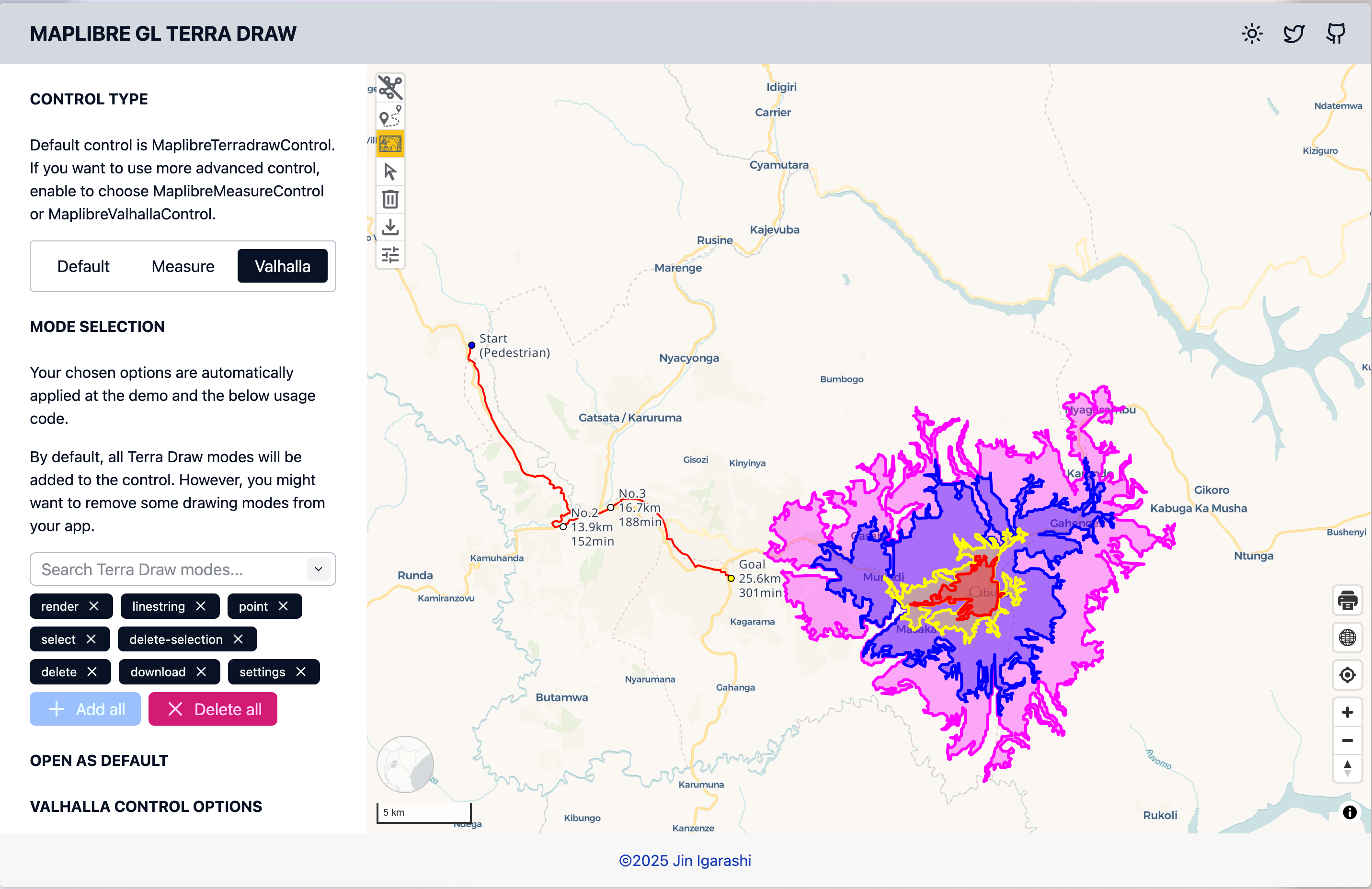MaplibrevalhallaControl to integrate with Valhalla Routing and Isochrone API